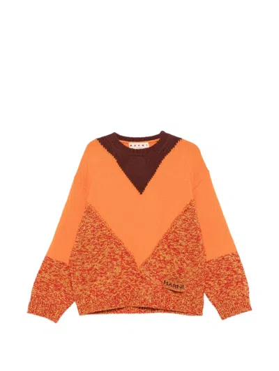 Marni Logo-detail Colour-block Sweater In Orange