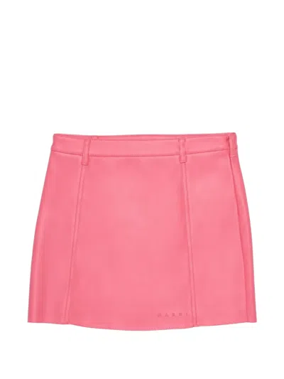 Marni Kids' Logo-embossed Leather Skirt In Pink