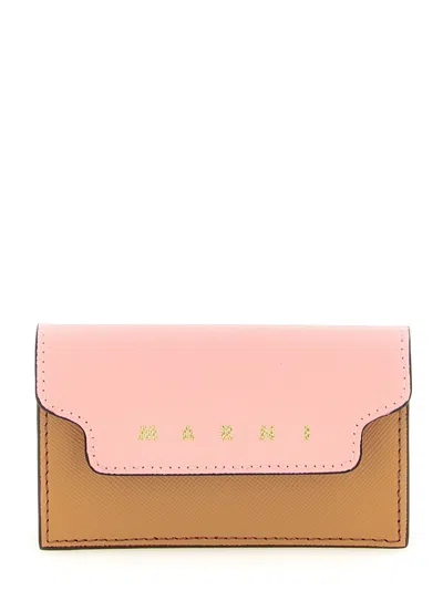Marni Logo-embossed Saffiano Leather Card Case In Pink