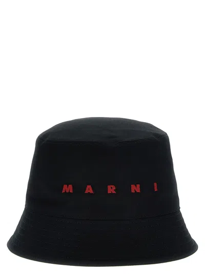 Marni Logo-embroidered Bucket Hat In Black