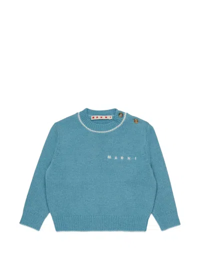 Marni Babies' Logo-embroidered Button-shoulder Sweater In Blue