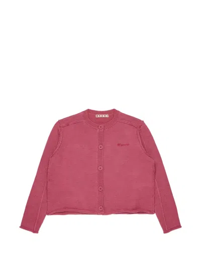 Marni Kids' 로고 자수 가디건 In Neutral