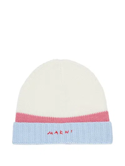 Marni Kids' Logo-embroidered Colour-block Beanie Hat In Gold