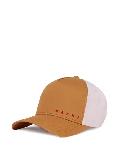 Marni Kids' Logo-embroidered Colour-block Cap In Brown