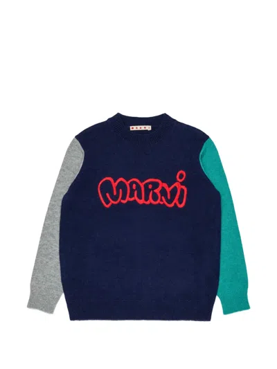 Marni Kids' Logo-embroidered Colour-block Sweater In Multi