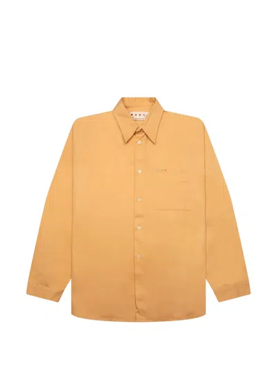 Marni Logo-embroidered Cotton Shirt In Orange