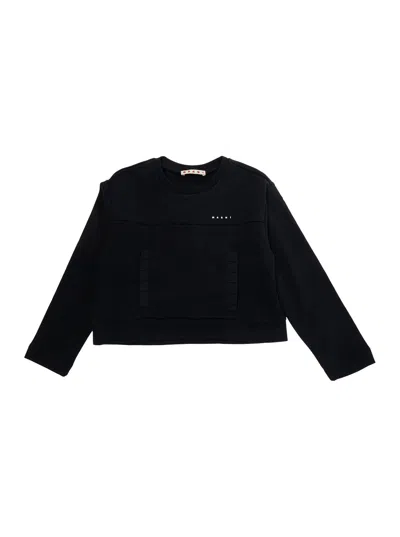Marni Logo-embroidered Cotton Sweatshirt In Black