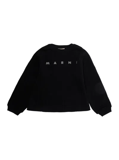 Marni Logo-embroidered Cotton Sweatshirt In Black