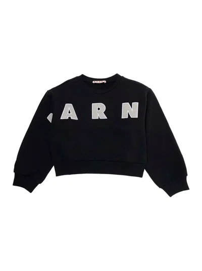 Marni Logo-embroidered Crewneck Sweatshirt In Black