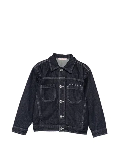 Marni Denim Jacket With Logo Embroidery Kids In Blue