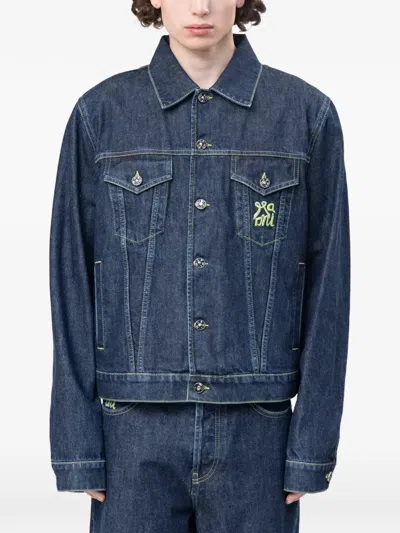 Marni Logo-embroidered Denim Jacket In Blue
