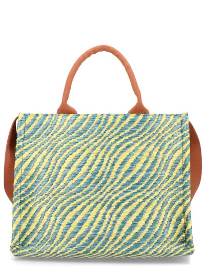 Marni Logo-embroidered Diagonal Striped Tote Bag In Yellow