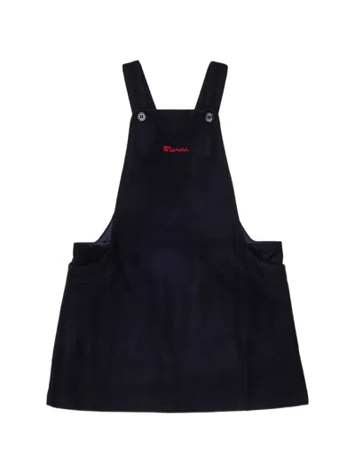 Marni Kids' Logo-embroidered Dungaree Dress In Black