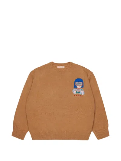 Marni Kids' Logo-embroidered Knitwear Top In Brown