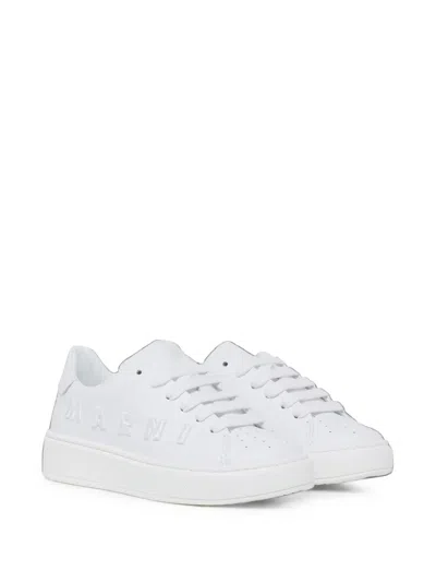 Marni Kids' Logo-embroidered Leather Sneakers In White