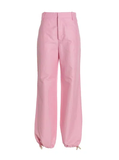 Marni Logo-embroidered Linen Blend Trousers In Pink