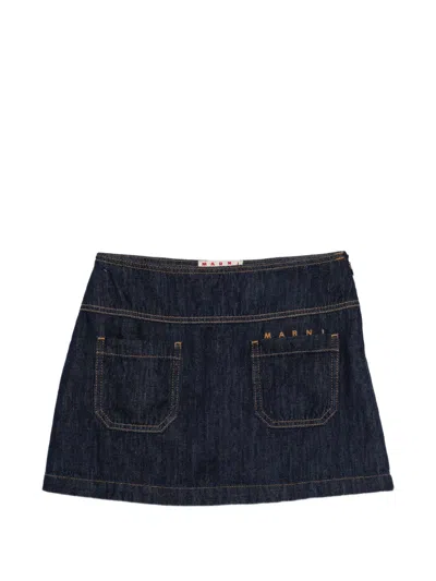 Marni Logo-embroidered Patch-pocket Skirt In Blue