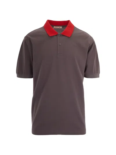 Marni Logo-embroidered Polo Shirt In Purple