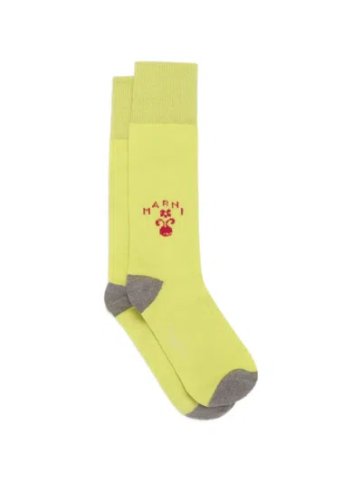 Marni Logo-embroidered Rib-knitted Socks In Green