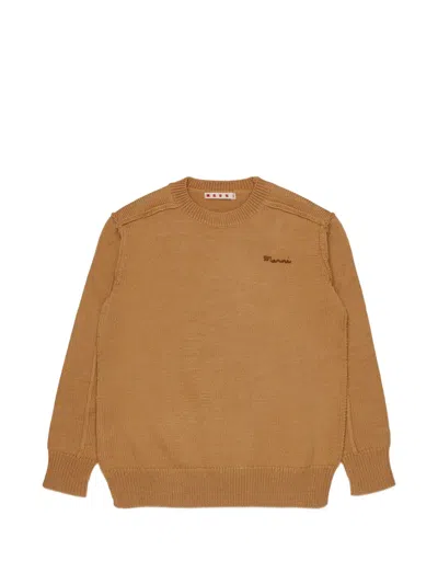 Marni Kids' 로고 자수 스웨터 In Nude