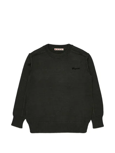 Marni Kids' 로고 자수 스웨터 In Black