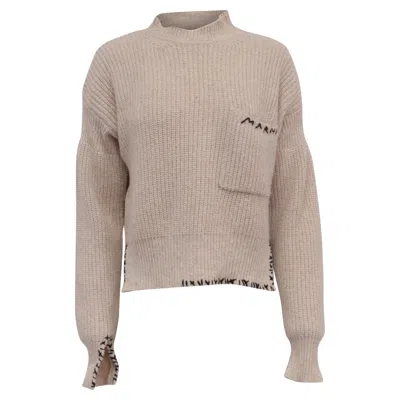 Pre-owned Marni Logo-embroidered Sweater In Beige Wool