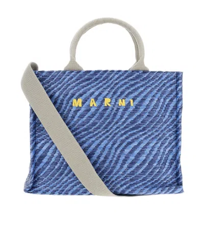 Marni Logo-embroidered Tote Bag In Blue
