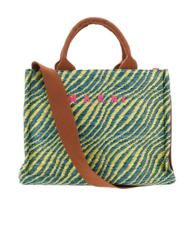 Marni Logo-embroidered Tote Bag In Multicolor