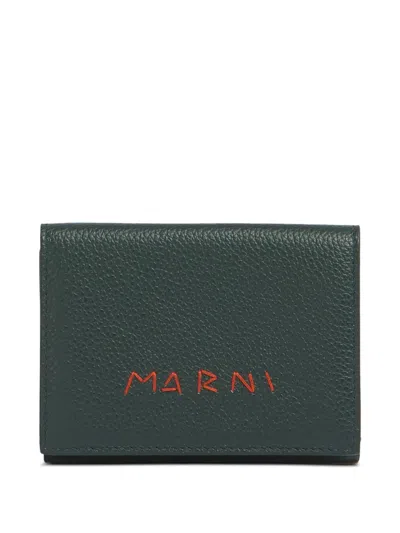 Marni Logo-embroidered Trifold Wallet In Green