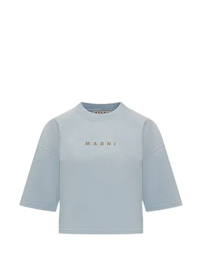 Marni Embroidered Logo T-shirt In Blue