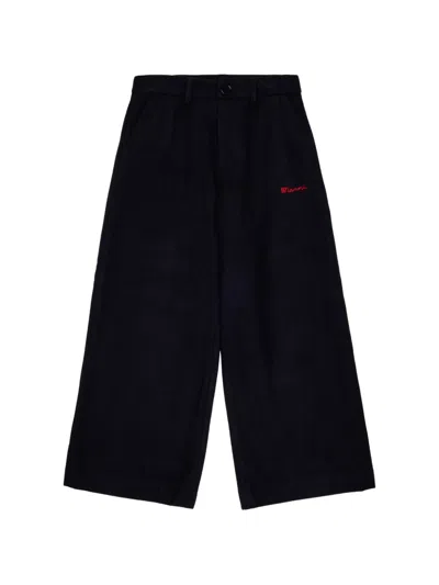 Marni Kids' Logo-embroidered Wide-leg Trousers In Black