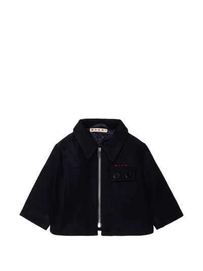 Marni Kids' 로고 자수 집업 봄버 재킷 In Black