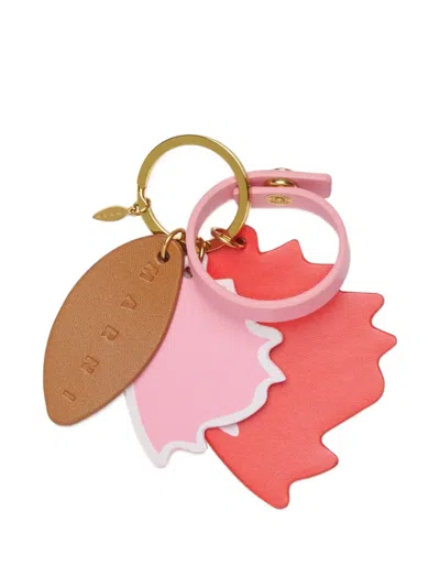 Marni Kids' Logo-engraved Leaf-charm Keyring In Pink