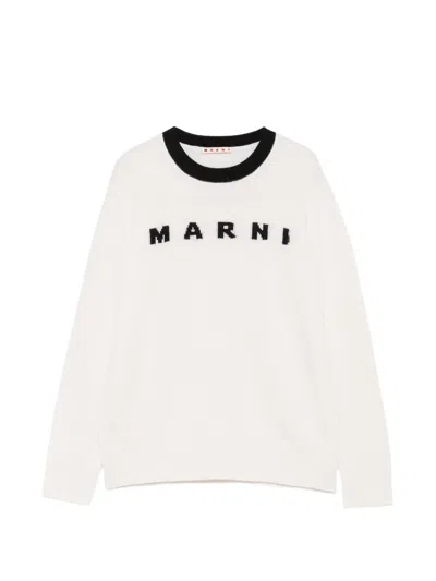 Marni Kids' Logo-intarsia Crew-neck Sweater In White