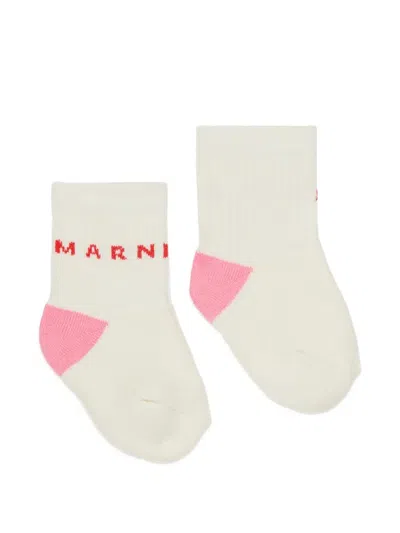 Marni Babies' Logo-intarsia Ribbed Socks In White