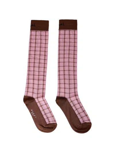 Marni Logo-jacquard Checked Socks In Pink