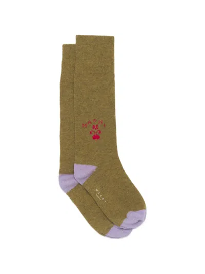Marni Logo-knit Rib-trimmed Socks In Gold