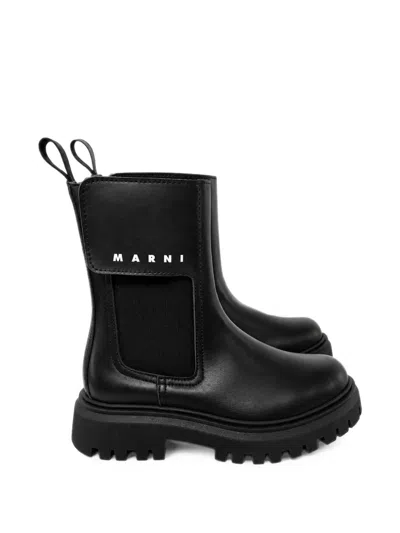 Marni Kids' Logo-patch Chunky Boots In Black
