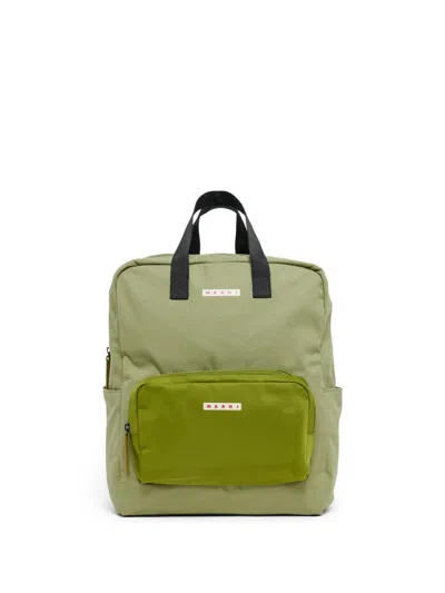 Marni Kids' Logo-patch Cotton Backpack In Yellow