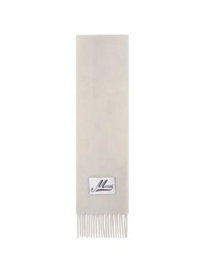 Marni Logo-patch Fringed Scarf In Neutral