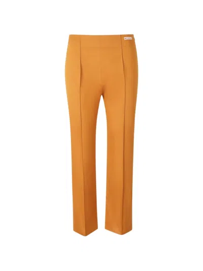 Marni Logo-patch Pressed-crease Trousers In Orange