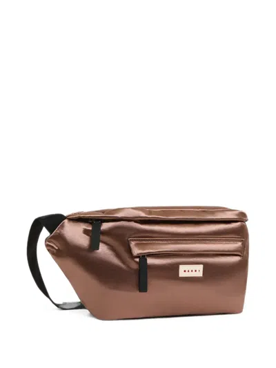 Marni Logo-patch Satin Belt Bag In Brown