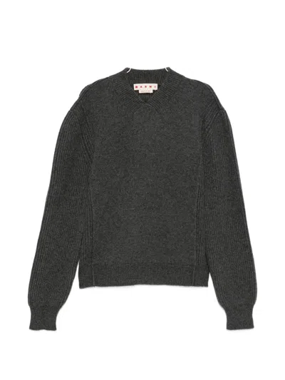 Marni Logo-patch V-neck Sweater In Gray
