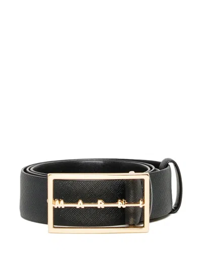 Marni Kids' Logo-plaque Textured Belt In Black