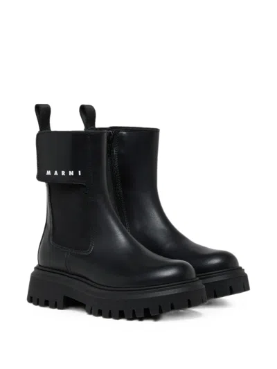 Marni Kids' Logo-print Ankle Boots In 블랙
