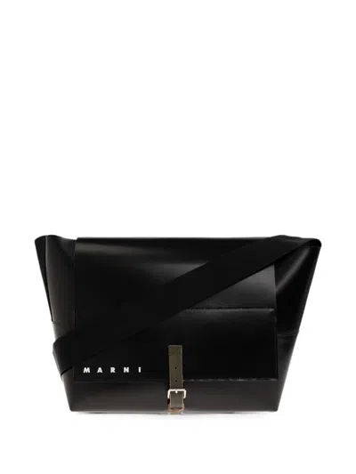 Marni Logo-print Buckle-fastening Messenger Bag In Black