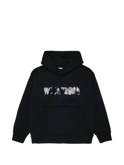 Marni Kids' 로고 프린트 프린지 후디 In Black