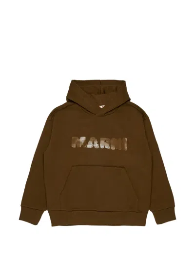 Marni Kids' 로고 프린트 후디 In Burgundy