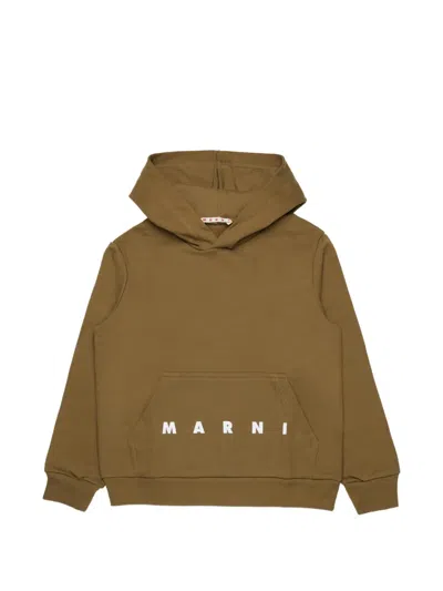 Marni Kids' Logo-print Hoodie In Brown