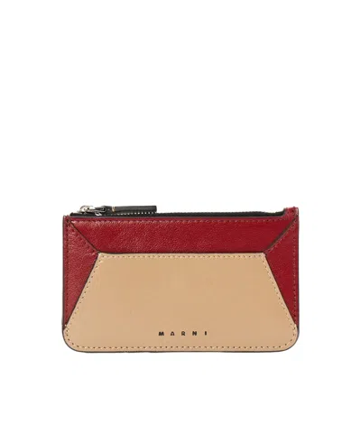 Marni Logo-print Leather Card Holder In Brown